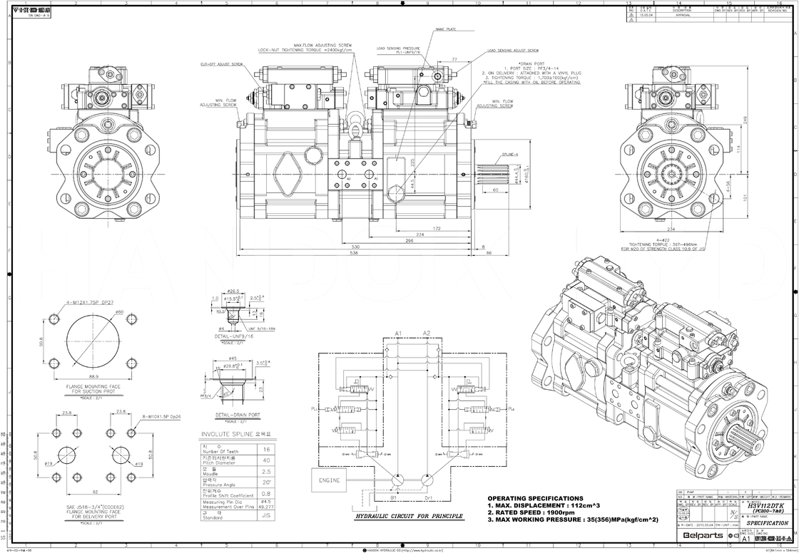 Pc200 Pc200 7 Pc200-7 200-6 Pc160 Belparts Excavator Main Pump 708-2L-00300 708-2L-00790 Hydraulic Pump for komatsu