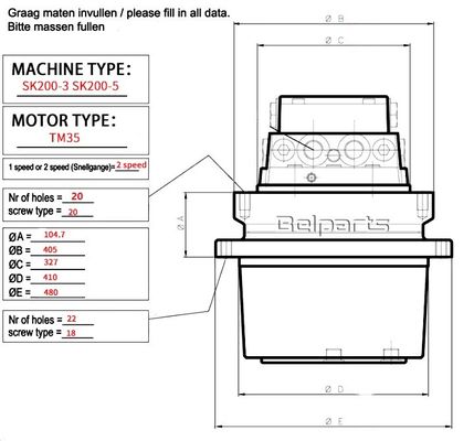 Μπελπάρτς TM35VL GM35VL Τελική κίνηση Assy SK200-3 SK200-6 YN15V00007F1 Για εξορυκτήρα Kobelco