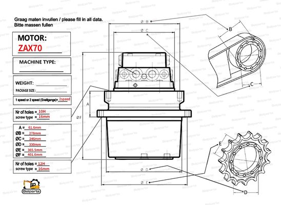 Κινητήρας πορείας εκσκαφέα Hitachi EX60-2 ZX70 EX75 EX60-5 9069509