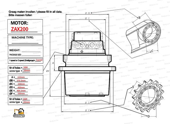 Μονάδα εξόρυξης HMGF36 ZX200 ZX200-6 Υδραυλικός κινητήρας ταξιδιού 9168003 9195451